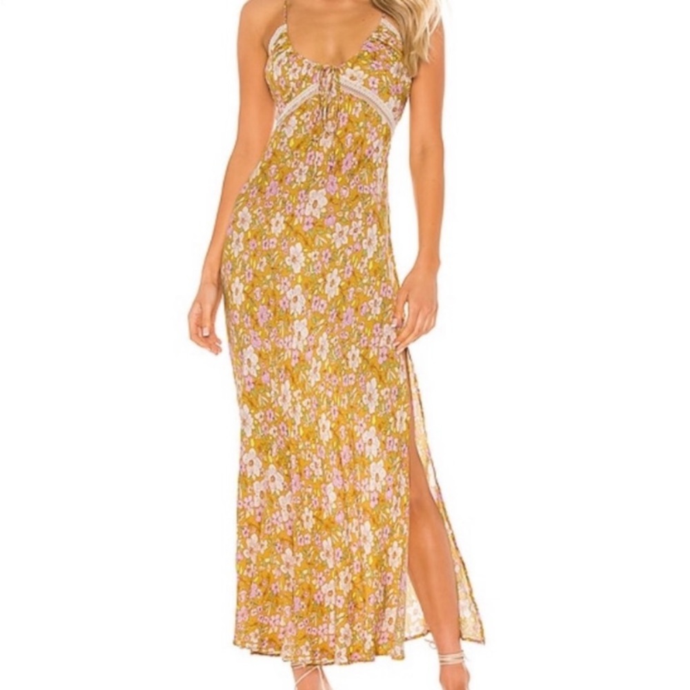 Free People Yellow Floral Maxi Dress with Pink & White Blooms
